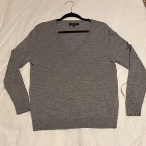 Merino Wool Grey V-Neck Sweater
